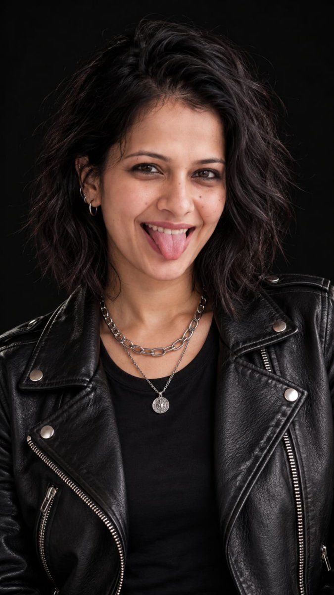 Punk Biker Leather Jacket Look - Sanjanaa Arole AI Prompt Visual