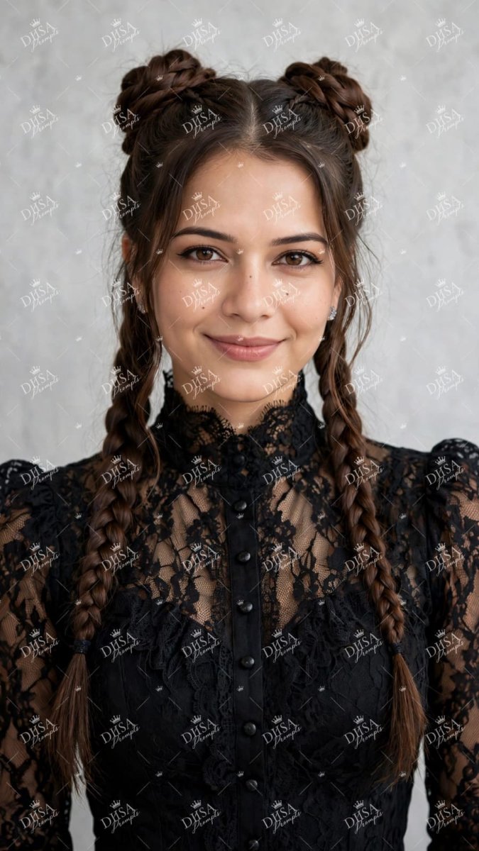 Wednesday Addams Braided Double Bun - Sanjanaa Arole AI Prompt Visual