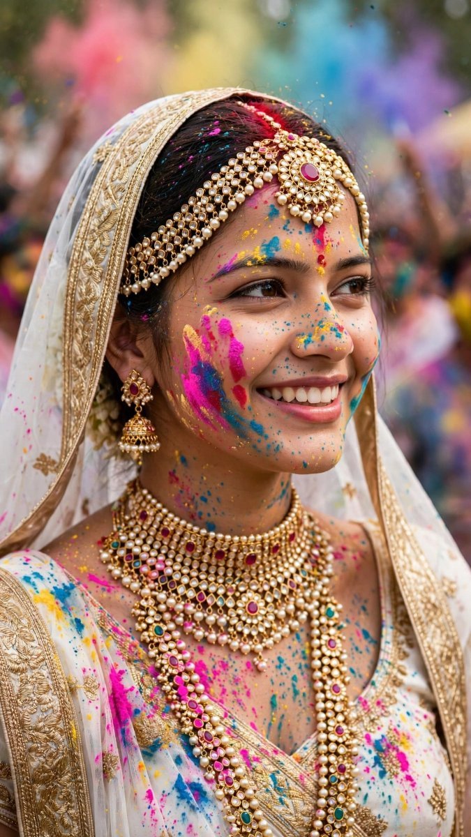 Holi Color Splash Bridal - Sanjanaa Arole AI Prompt Visual