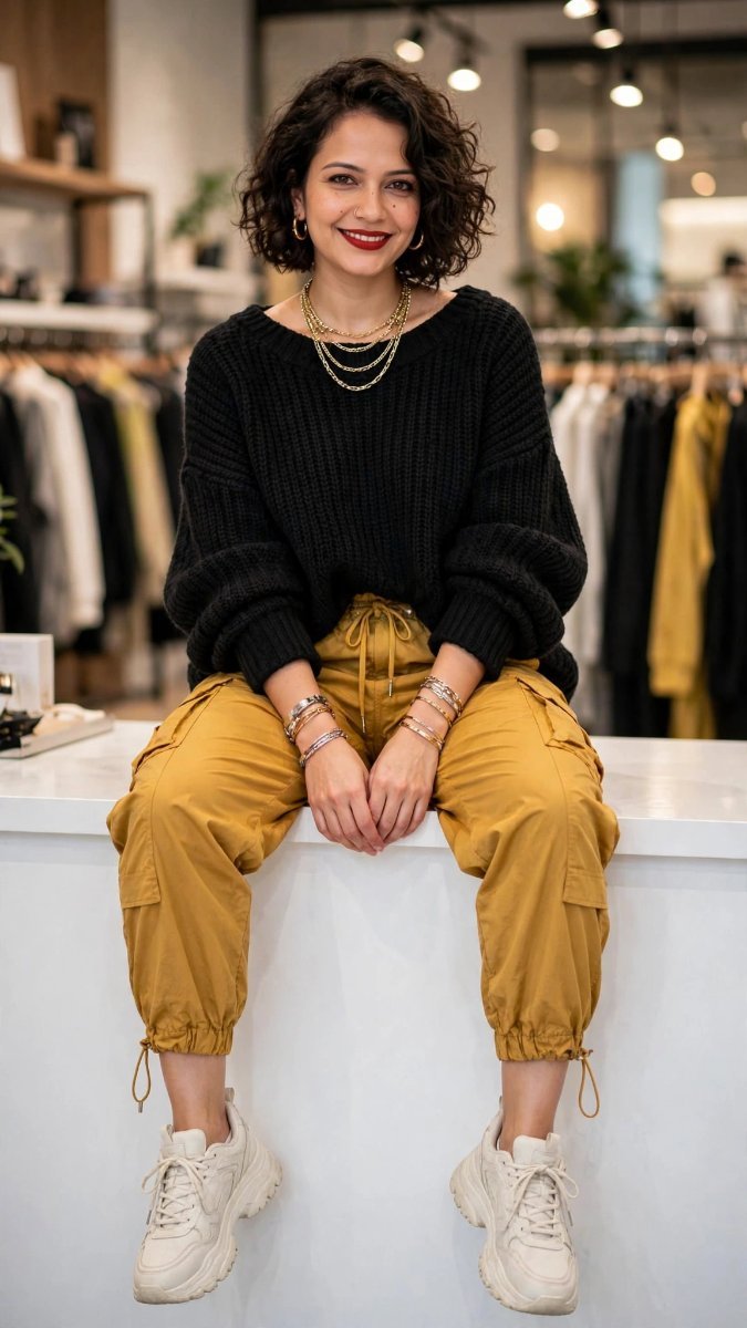 Black Chunky Knit Sweater - Sanjanaa Arole AI Prompt Visual