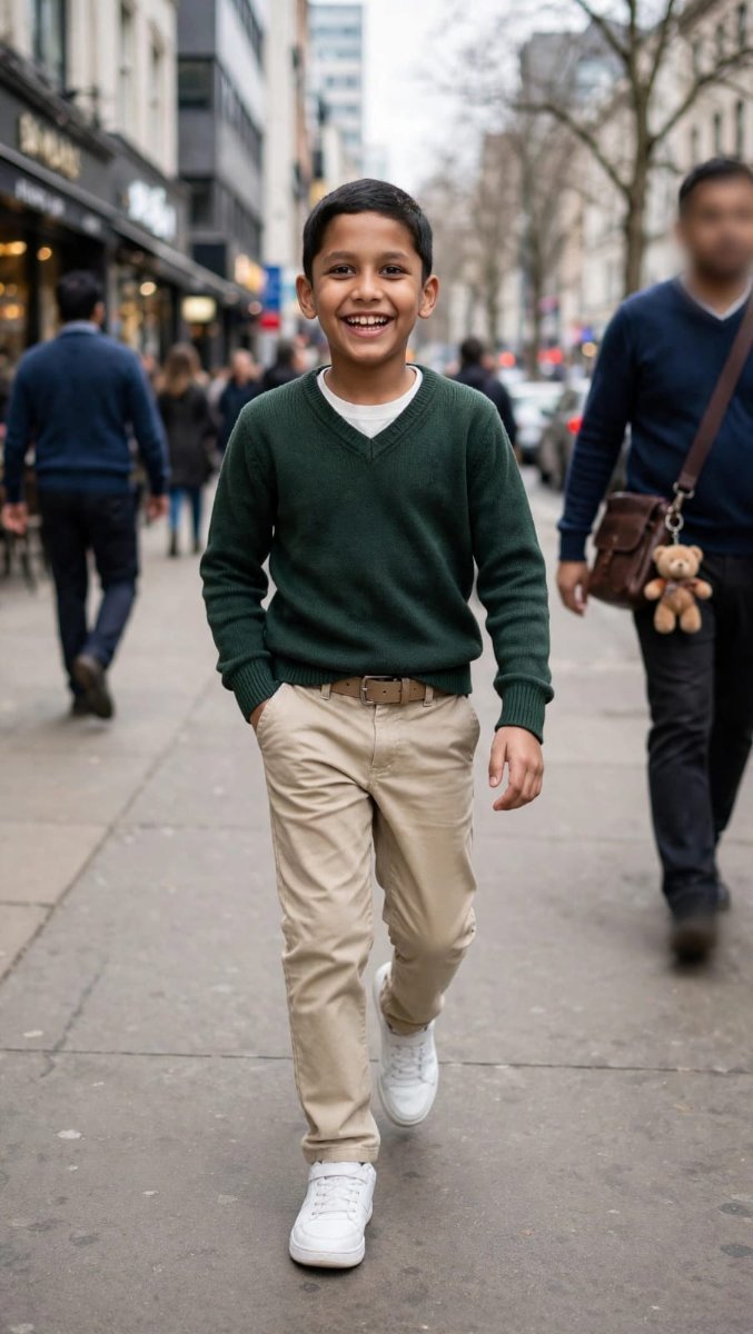 Preppy Green Sweater Look - Sanjanaa Arole AI Prompt Visual