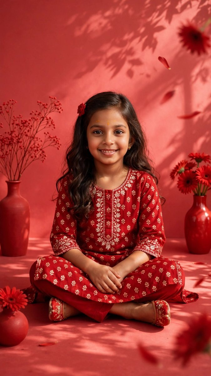 All Red Kurta Set - Sanjanaa Arole AI Prompt Visual