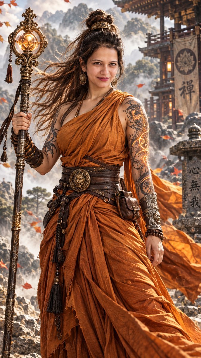 Saffron Orange Monk Warrior Queen - Sanjanaa Arole AI Prompt Visual