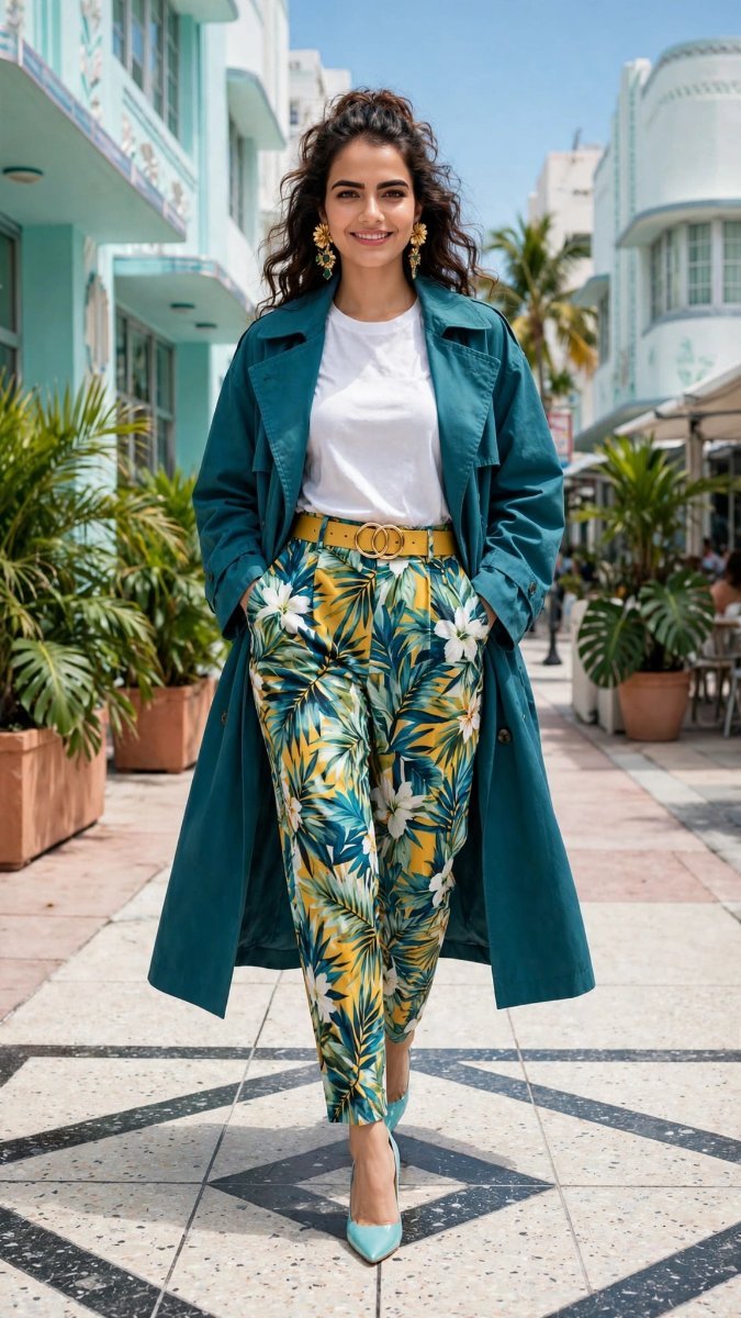 Tropical Palm Print Power Walk - Sanjanaa Arole AI Prompt Visual