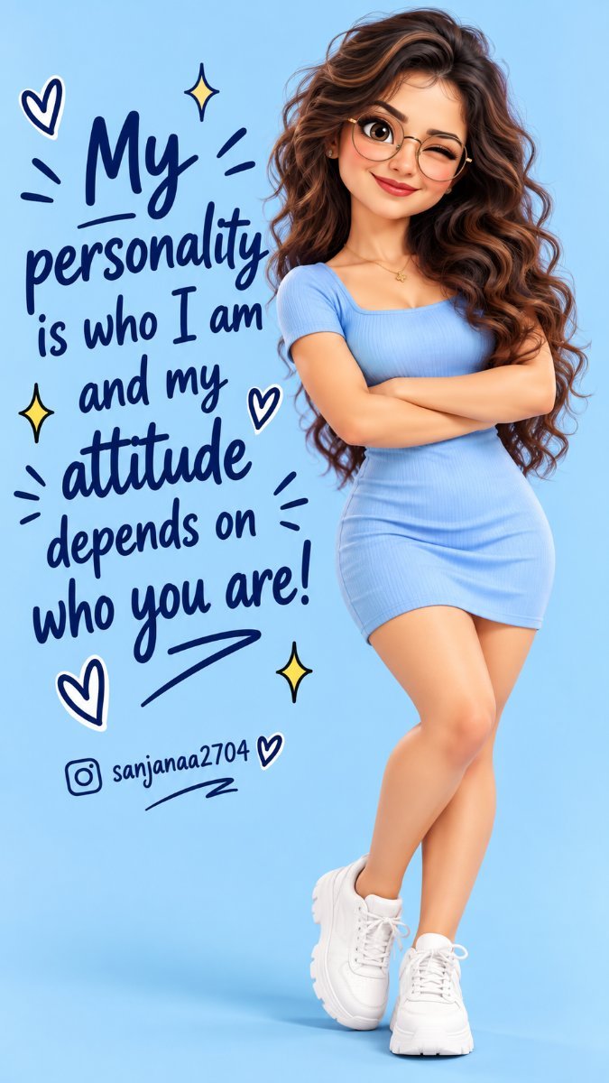 My Personality Is Who I Am - Sassy Chibi Sanjanaa Arole In Blue Dress With Attitude Quote Poster AI Prompt Visual