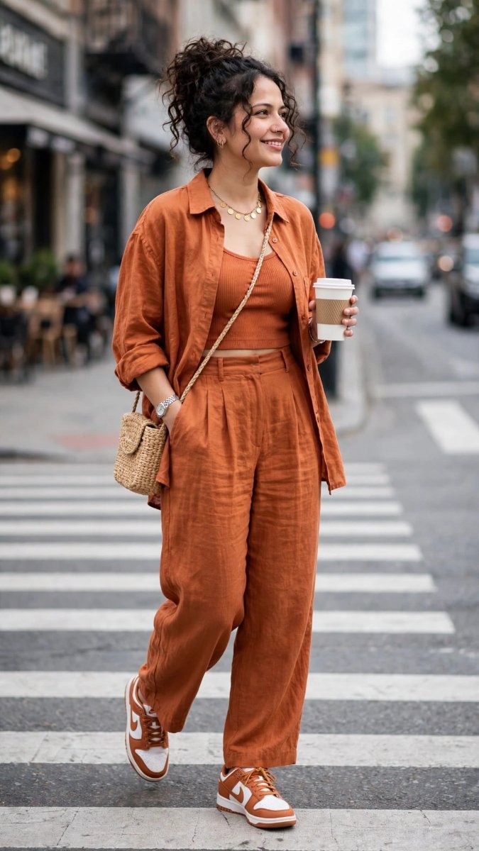 Terracotta Monochrome Linen Co-Ord - Sanjanaa Arole AI Prompt Visual